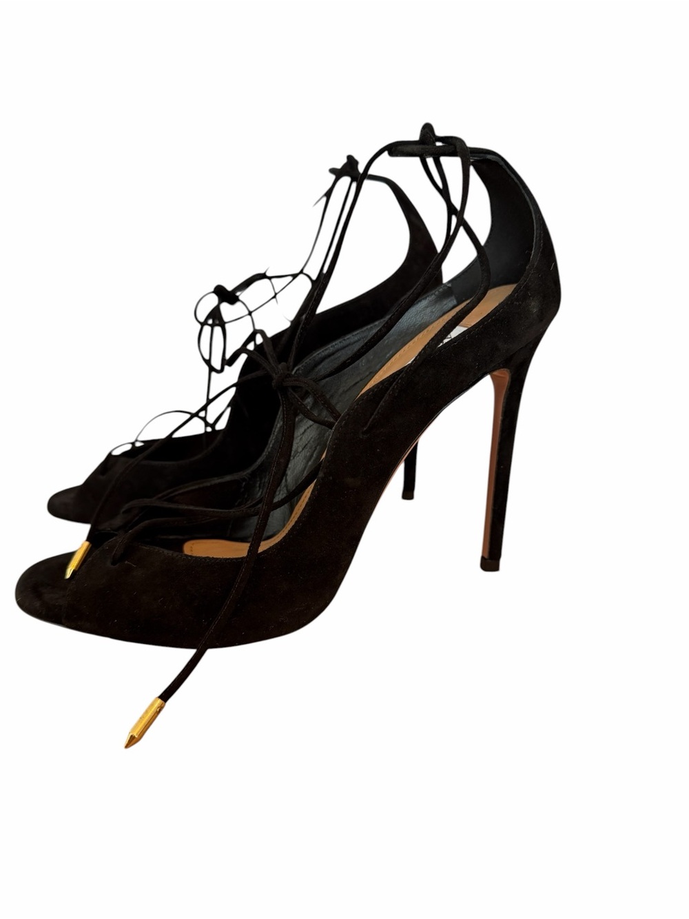 A Aquazzura Rebel Suede Lace-Up Sandals 105 Size 39